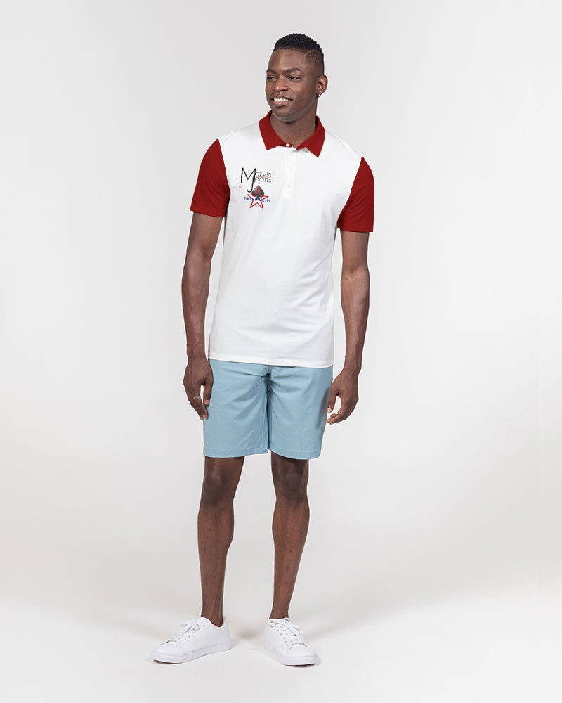 Maroon and white BY MARVIN JEANS Men's Slim Fit Short Sleeve Polo