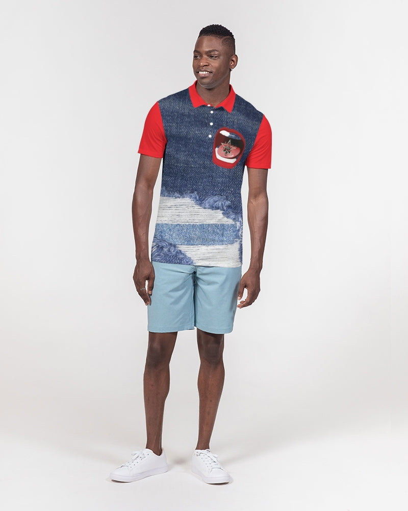 Word of Mouth denim red by Marvin Jeans and Trinity D Marvin Men's Slim Fit Short Sleeve Polo