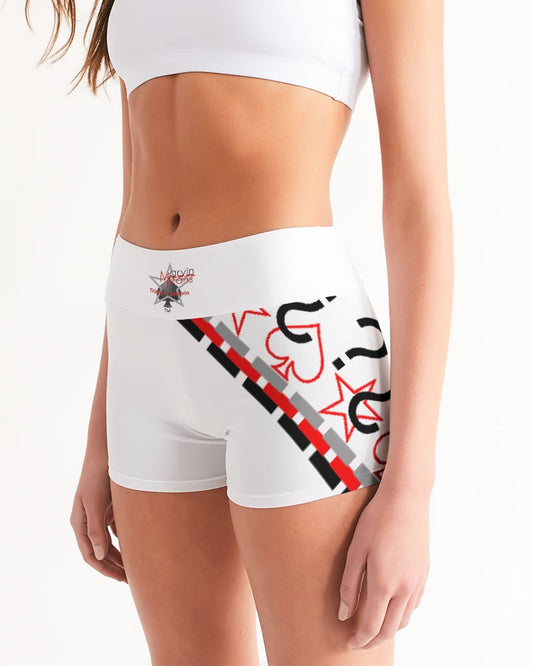 All white by Marvin Jeans and Trinity D.Marvin Women's Mid-Rise Yoga Shorts
