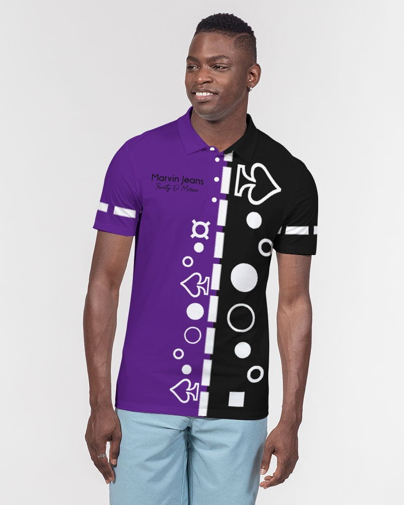 Purple Half black BY MARVIN JEANS Men's Slim Fit Short Sleeve Polo