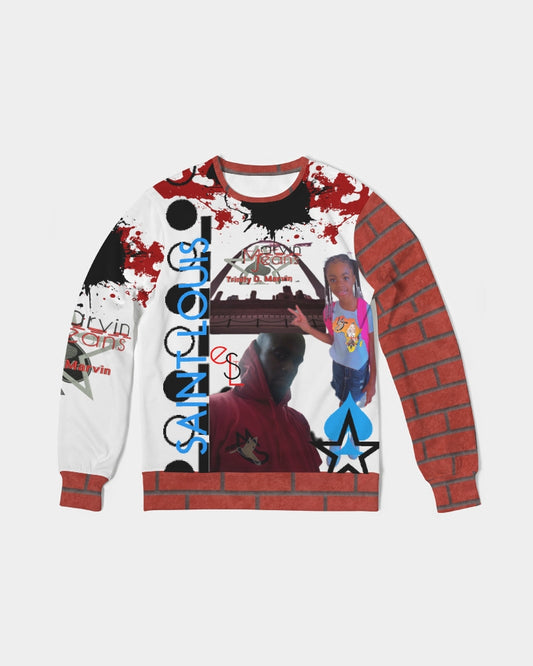 Brick city red awesome print by Marvin Jeans and Trinity D Marvin Men's Classic French Terry Crewneck Pullover