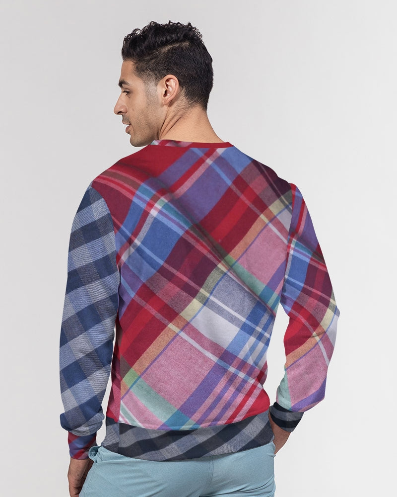 Plaids blue stripes by Marvin Jeans and Trinity D Marvin Men's Classic French Terry Crewneck Pullover