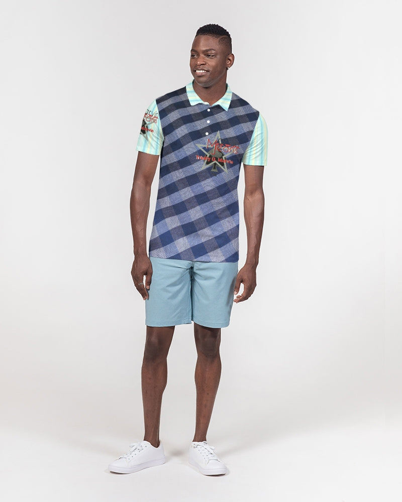 Blue stripes pin stripes Men's Slim Fit Short Sleeve Polo