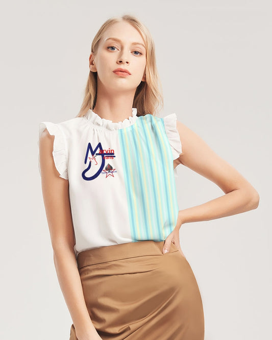 Pin stripes by Marvin Jeans and Trinity D Marvin Women's Ruffle Sleeve Top