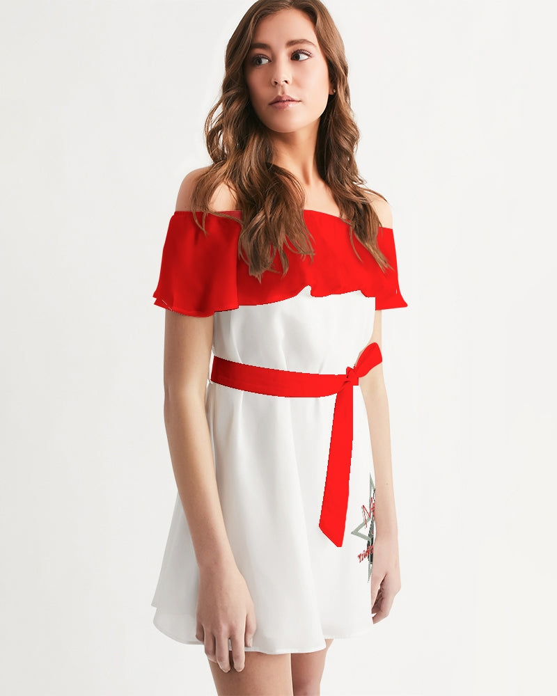 Red and white BY MARVIN JEANS Women's Off-Shoulder Dress