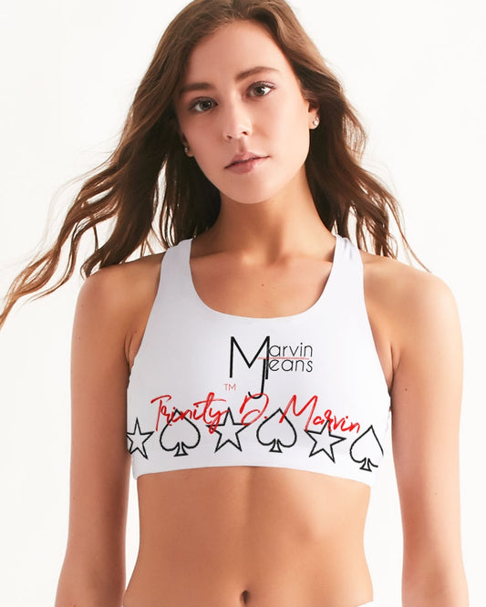 Red and white by Trinity D.  Marvin Women's Seamless Sports Bra