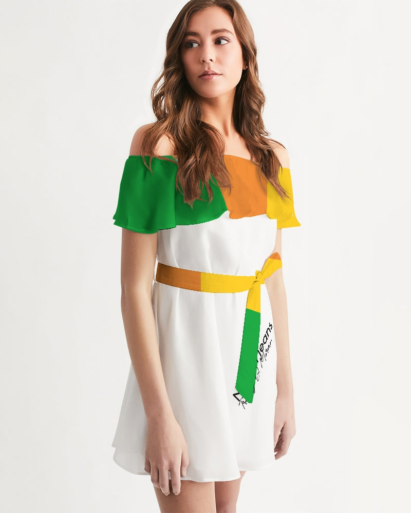 Crazy mix white by Marvin Jeans and Trinity D Marvin Women's Off-Shoulder Dress