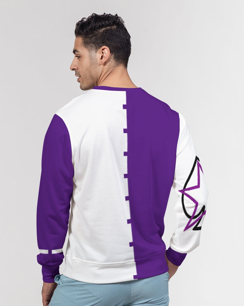 Purple half white Men's Classic French Terry Crewneck Pullover