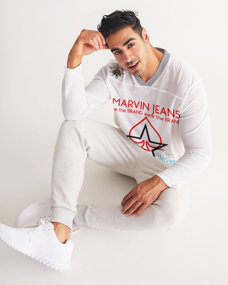 All white Legacy BY MARVIN JEANS Men's Long Sleeve Sports Jersey
