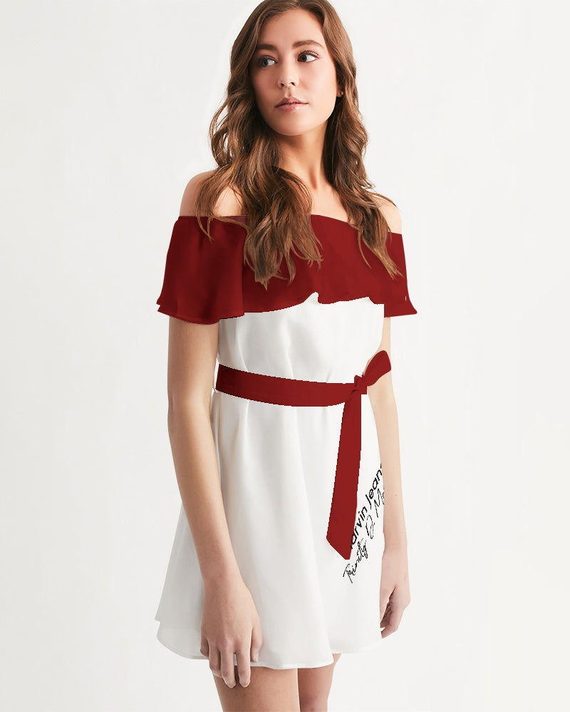 Maroon and white BY MARVIN JEANS Women's Off-Shoulder Dress