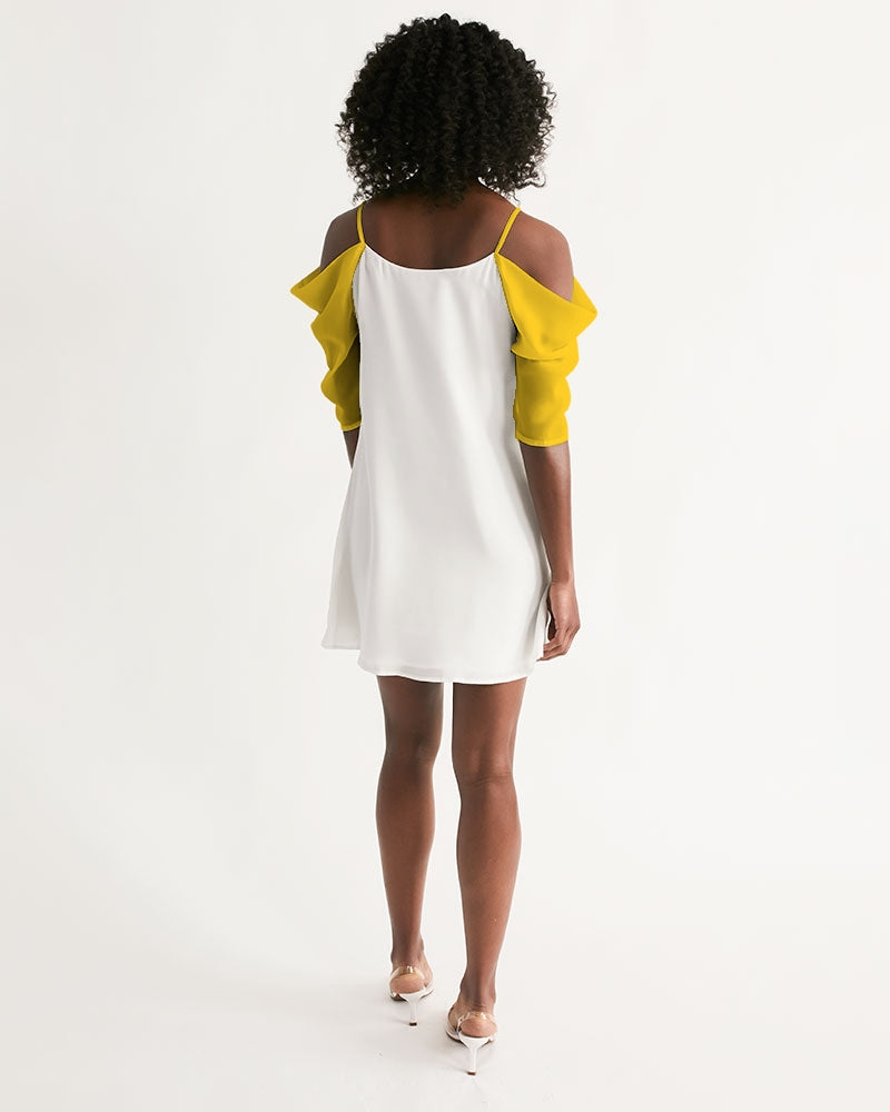 Yellow BY MARVIN JEANS Women's Open Shoulder A-Line Dress