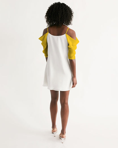 Yellow BY MARVIN JEANS Women's Open Shoulder A-Line Dress