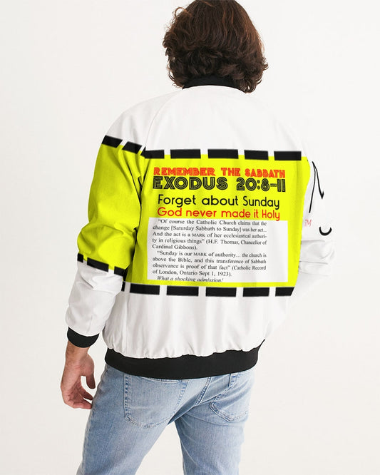 Gospel message Sabbath truth (Forget about Sunday) by Marvin Jeans and Trinity D Marvin Men's Bomber Jacket