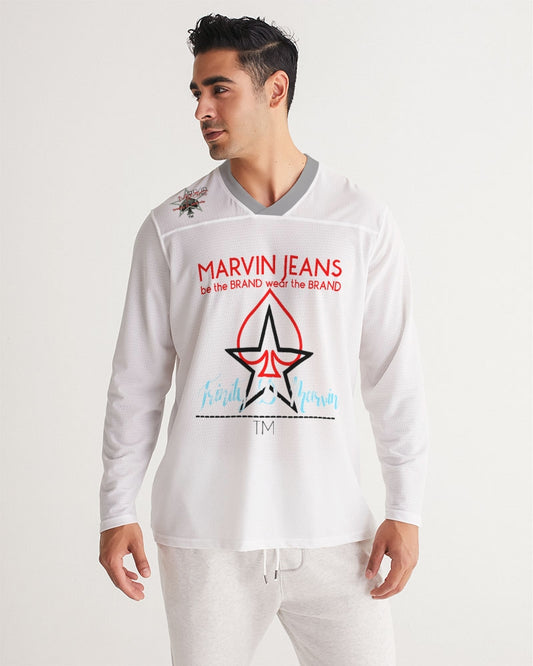 All white Legacy BY MARVIN JEANS Men's Long Sleeve Sports Jersey