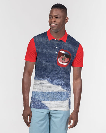 Word of Mouth denim red by Marvin Jeans and Trinity D Marvin Men's Slim Fit Short Sleeve Polo
