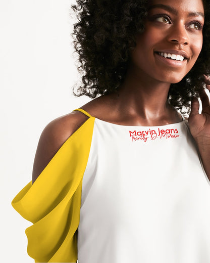Yellow BY MARVIN JEANS Women's Open Shoulder A-Line Dress