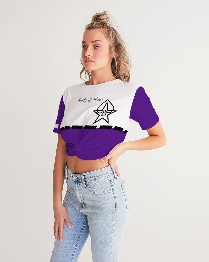 Purple BY MARVIN JEANS Women's Twist-Front Cropped Tee