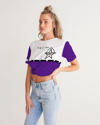 Purple BY MARVIN JEANS Women's Twist-Front Cropped Tee