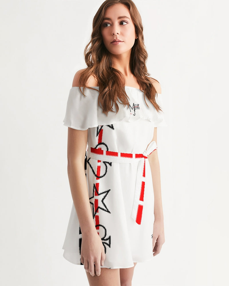 Red and white by Trinity D. Marvin Women's Off-Shoulder Dress