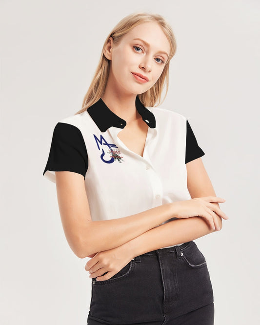 Black and white by Marvin Jeans and Trinity D Marvin Women's Short Sleeve Button Up