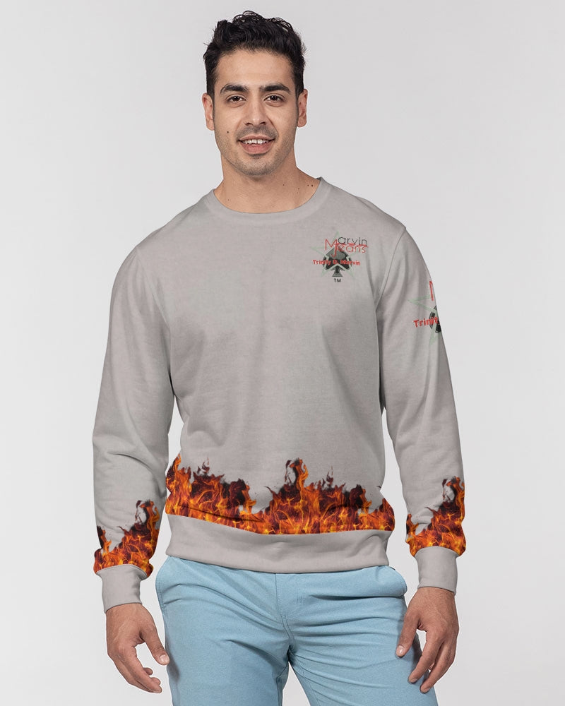 Light grey fire by Marvin Jeans and Trinity D Marvin Men's Classic French Terry Crewneck Pullover