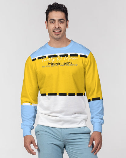 Yellow baby blue BY MARVIN JEANS Men's Classic French Terry Crewneck Pullover