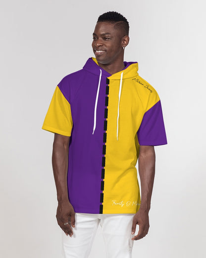 Purple half yellow BY MARVIN JEANS Men's Premium Heavyweight Short Sleeve Hoodie