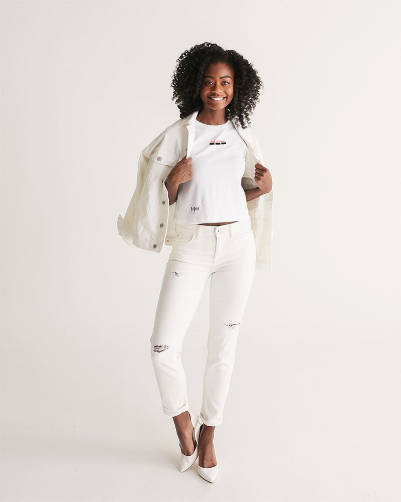 All white by Trinity D. Marvin Women's Cropped Tank