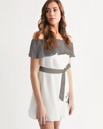 Dark grid by Marvin Jeans and Trinity D Marvin Women's Off-Shoulder Dress