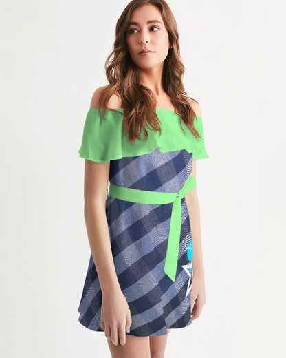 Blue stripes by Marvin Jeans and Trinity D Marvin Women's Off-Shoulder Dress