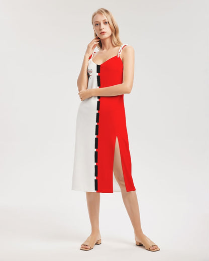 Red half white BY MARVIN JEANS Women's Tie Strap Split Dress