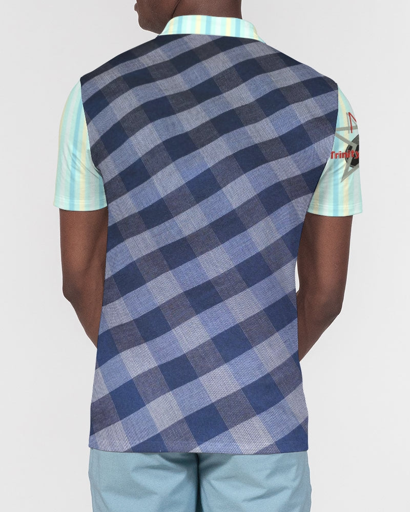 Blue stripes pin stripes Men's Slim Fit Short Sleeve Polo
