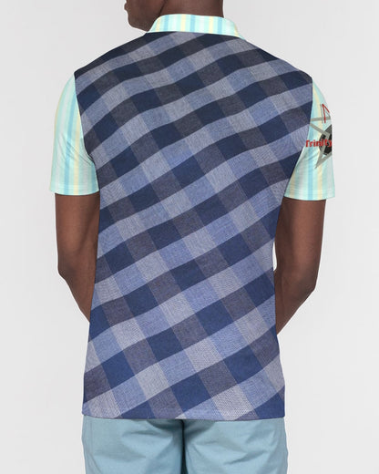 Blue stripes pin stripes Men's Slim Fit Short Sleeve Polo