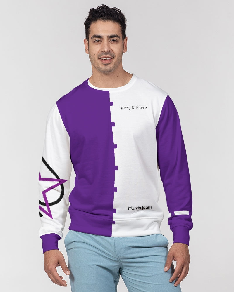 Purple half white Men's Classic French Terry Crewneck Pullover