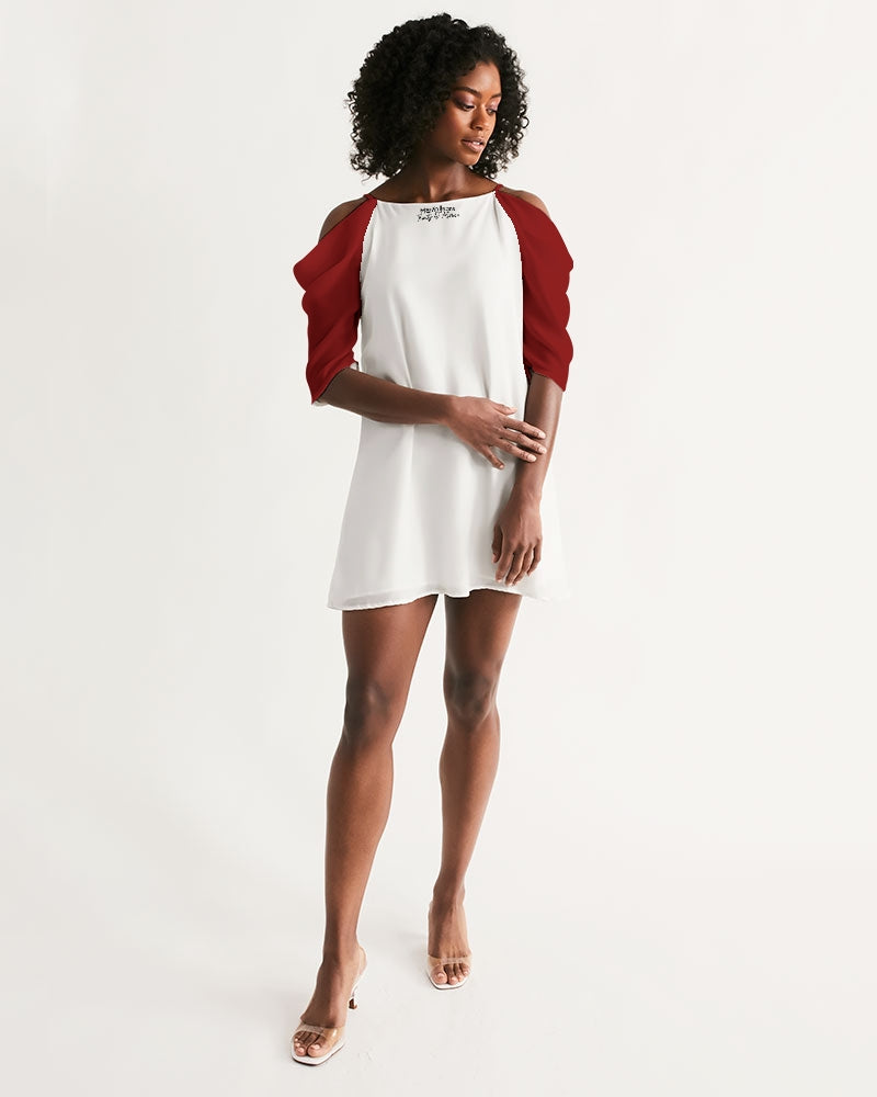 Maroon and white Women's Open Shoulder A-Line Dress