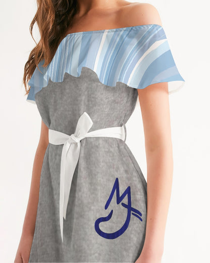 Pin stripes 2.0 cool grey by Marvin Jeans and Trinity D Marvin Women's Off-Shoulder Dress