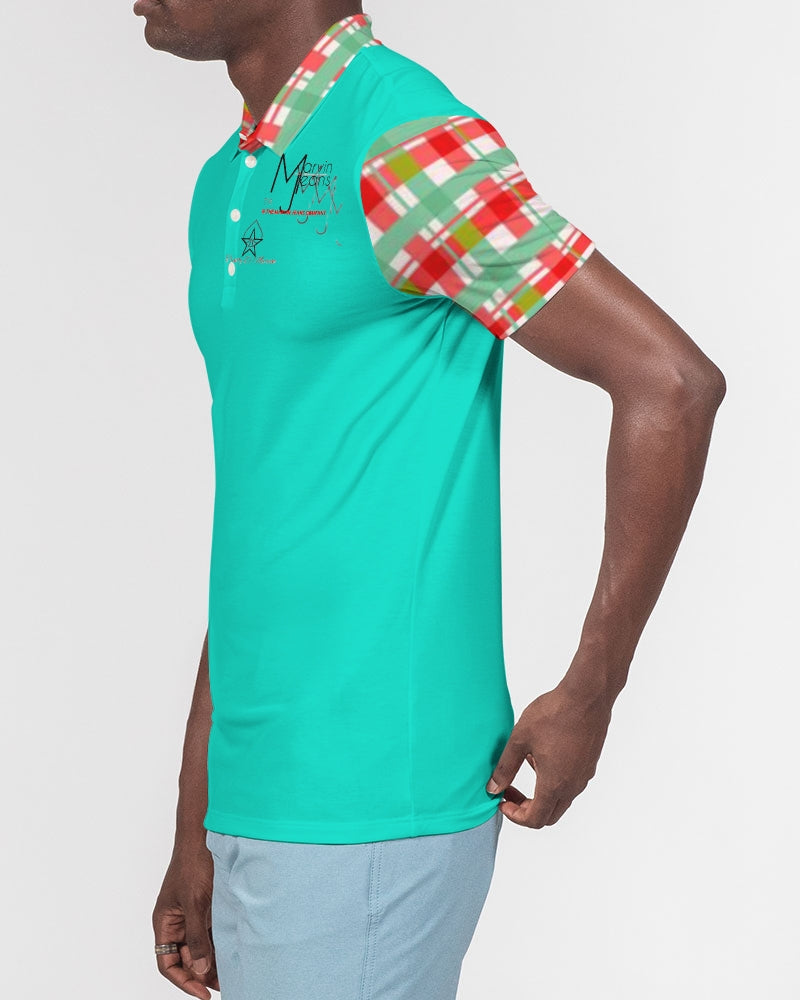 Color grid dark mint by Marvin Jeans and Trinity D Marvin Men's Slim Fit Short Sleeve Polo