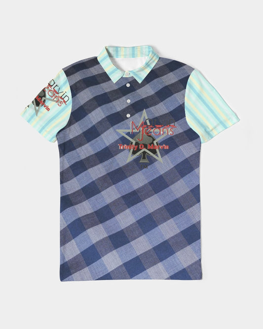 Blue stripes pin stripes Men's Slim Fit Short Sleeve Polo