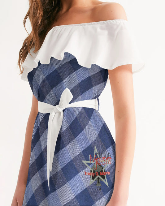 Blue stripes by Marvin Jeans and Trinity D Marvin Women's Off-Shoulder Dress