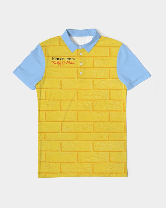 Brick city Yellow baby blue Marvin Jeans and Trinity D Marvin Men's Slim Fit Short Sleeve Polo