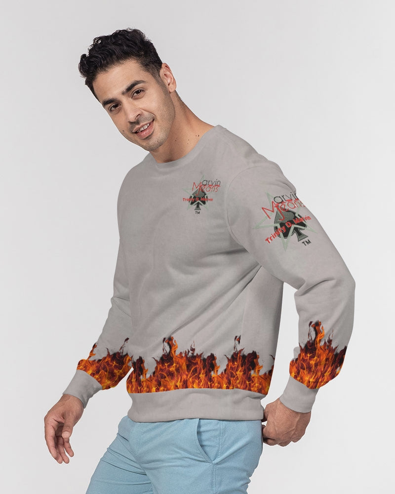 Light grey fire by Marvin Jeans and Trinity D Marvin Men's Classic French Terry Crewneck Pullover