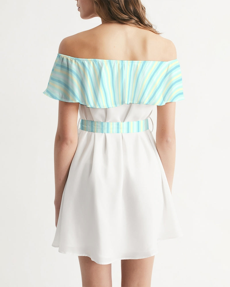 Pin stripes BY MARVIN JEANS Women's Off-Shoulder Dress