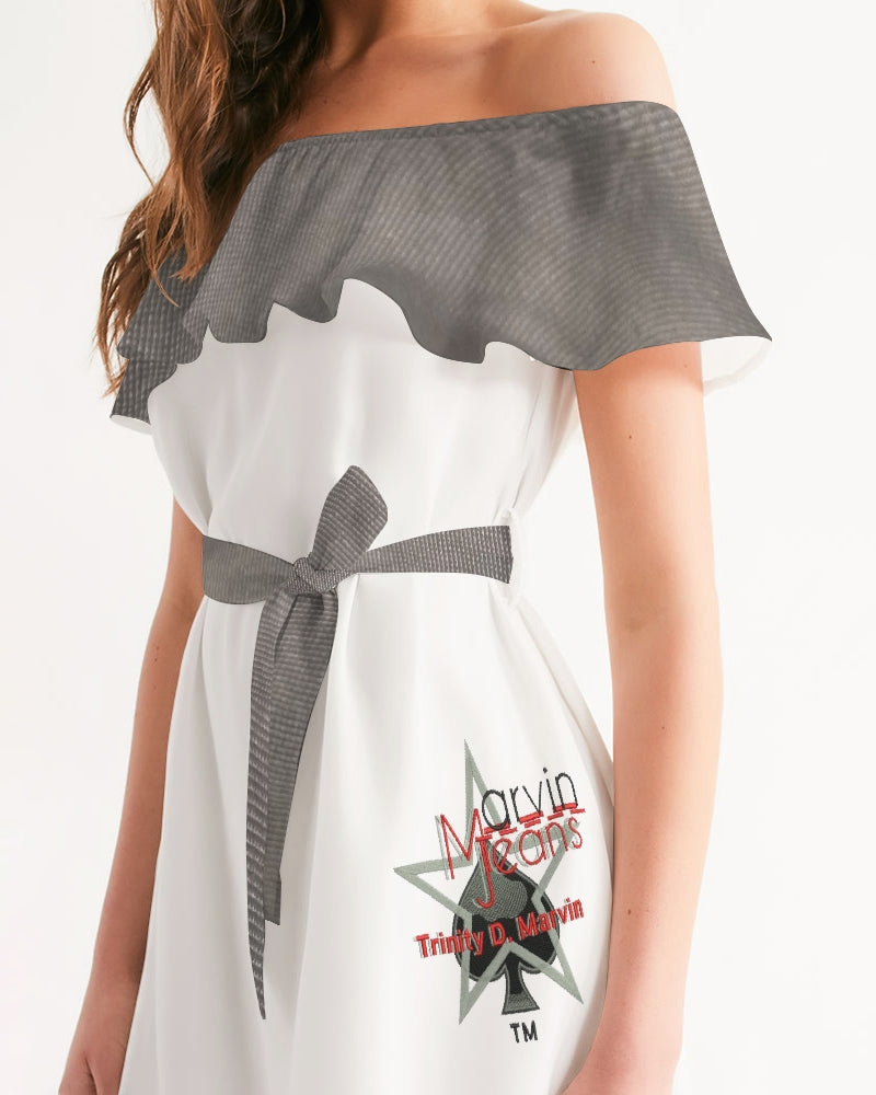 Dark grid by Marvin Jeans and Trinity D Marvin Women's Off-Shoulder Dress