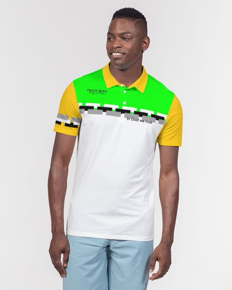 Lemon Lime Green Bay  BY MARVIN JEANS Men's Slim Fit Short Sleeve Polo