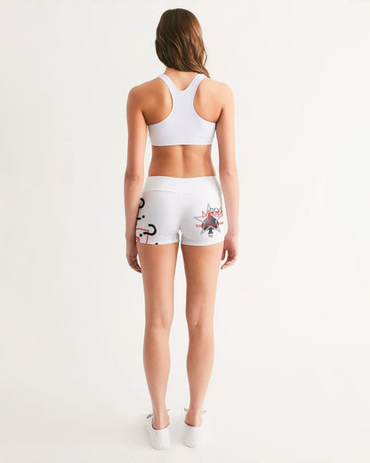 All white by Marvin Jeans and Trinity D.Marvin Women's Mid-Rise Yoga Shorts