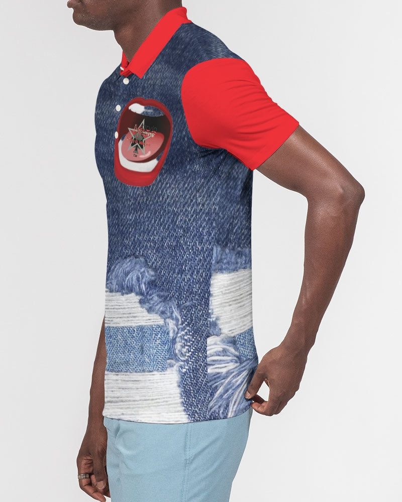 Word of Mouth denim red by Marvin Jeans and Trinity D Marvin Men's Slim Fit Short Sleeve Polo