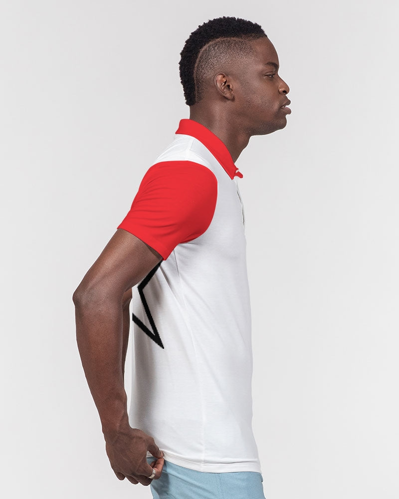 Red and white by Trinity D.  Marvin Men's Slim Fit Short Sleeve Polo