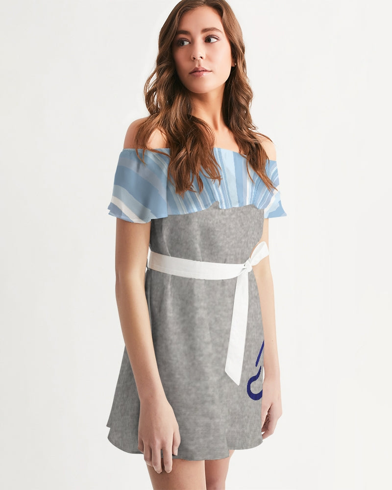 Pin stripes 2.0 cool grey by Marvin Jeans and Trinity D Marvin Women's Off-Shoulder Dress