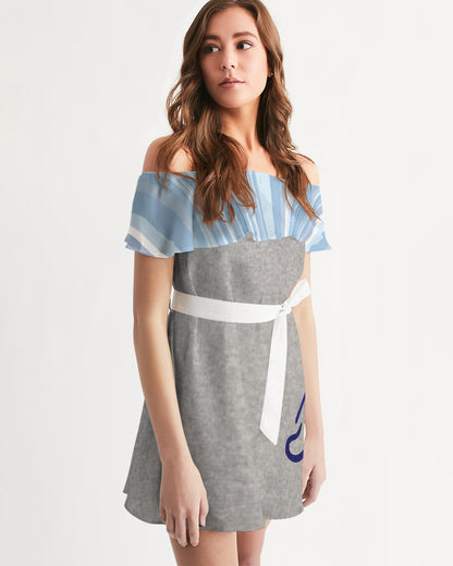 Pin stripes 2.0 cool grey by Marvin Jeans and Trinity D Marvin Women's Off-Shoulder Dress