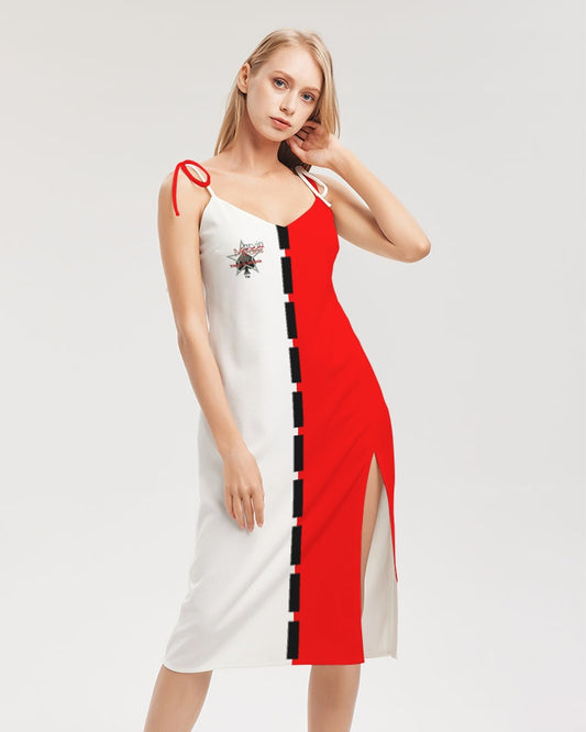 Red half white BY MARVIN JEANS Women's Tie Strap Split Dress